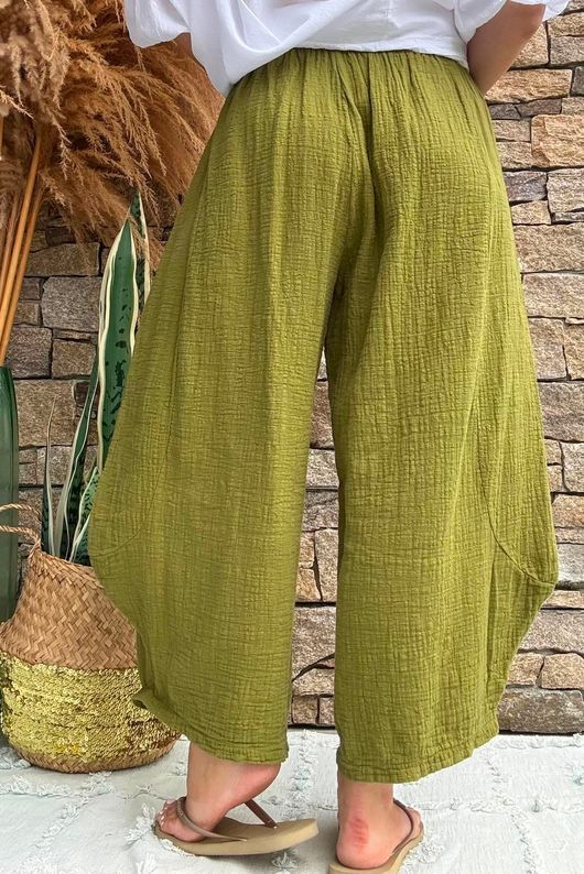 Annie Cushion Cotton Barrel Culotte Pant Olive